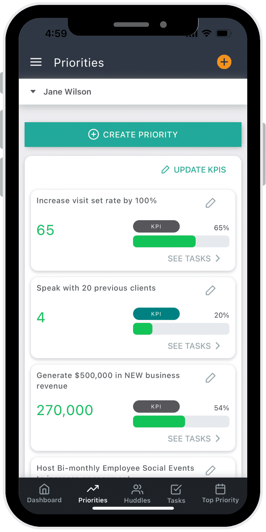 The Align mobile app showing priorities