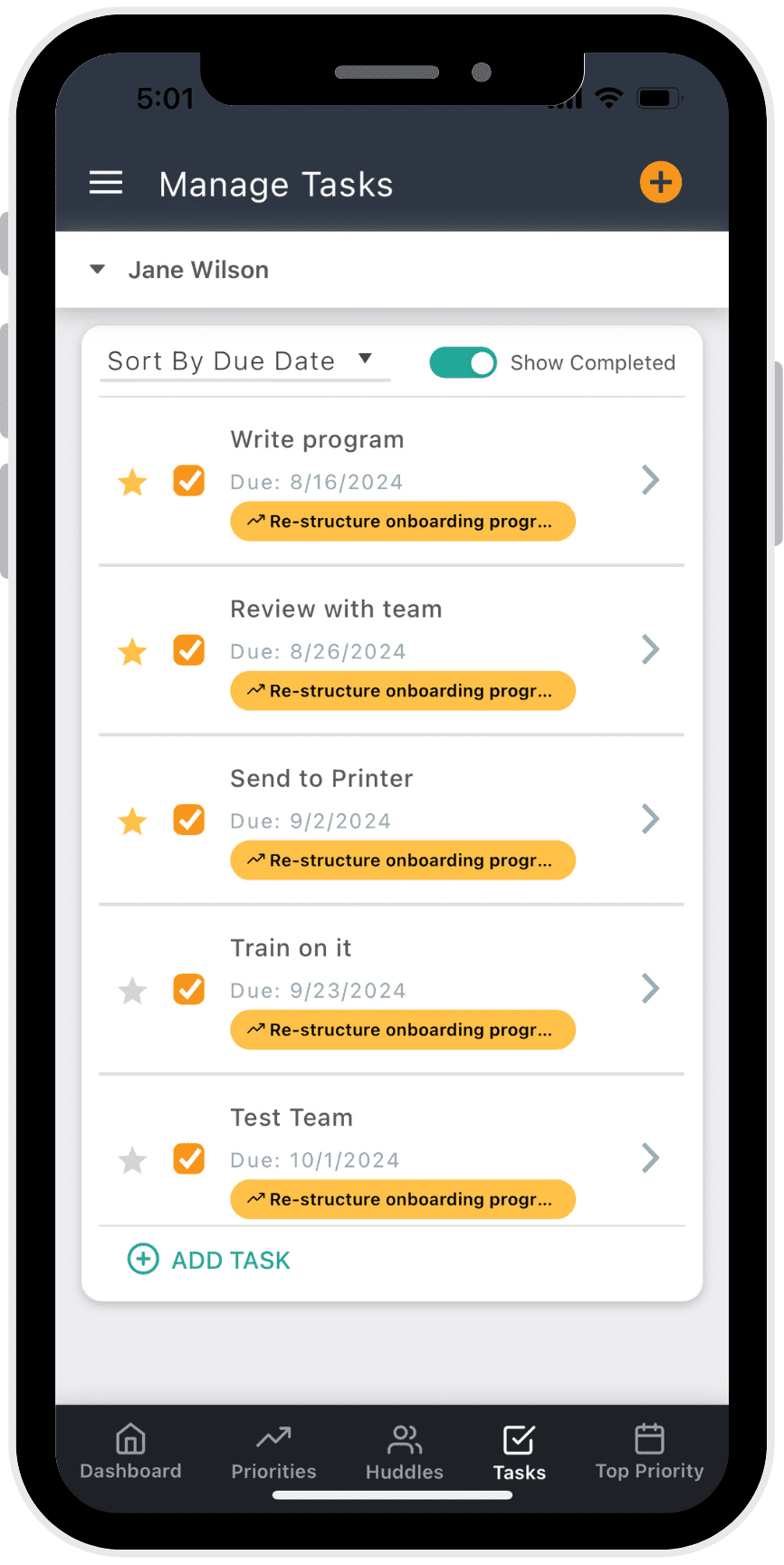 The Align mobile app showing tasks